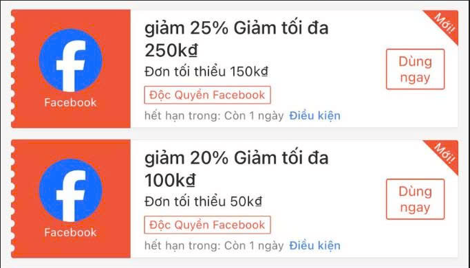 Mã giảm giá độc quyền Facebook – Giảm 25% và 20%